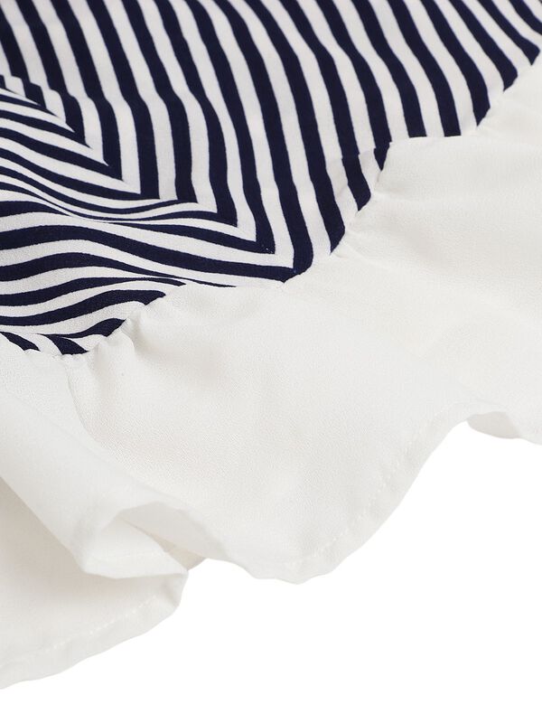 Girls White & Blue Short Sleeve Striped Dress image number 3